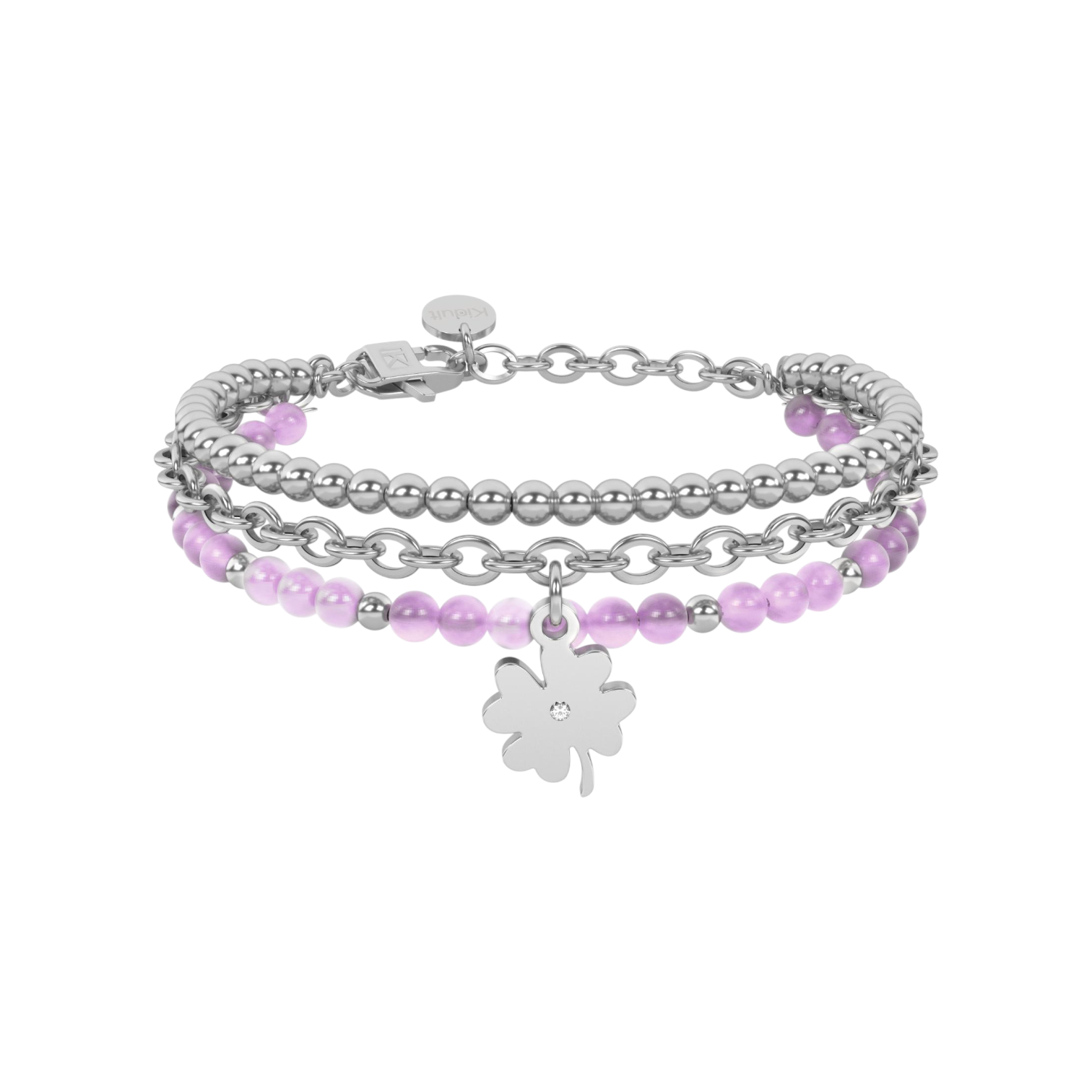 Bracciale giada rosa con ciondolo quadrifoglio