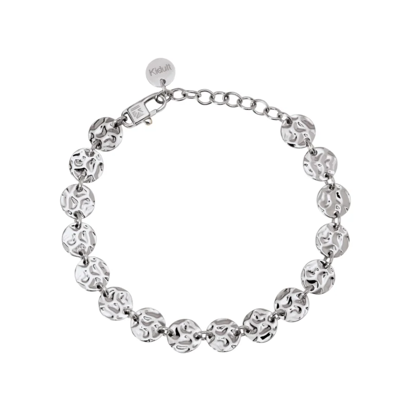 Bracciale martellato in acciaio argentato