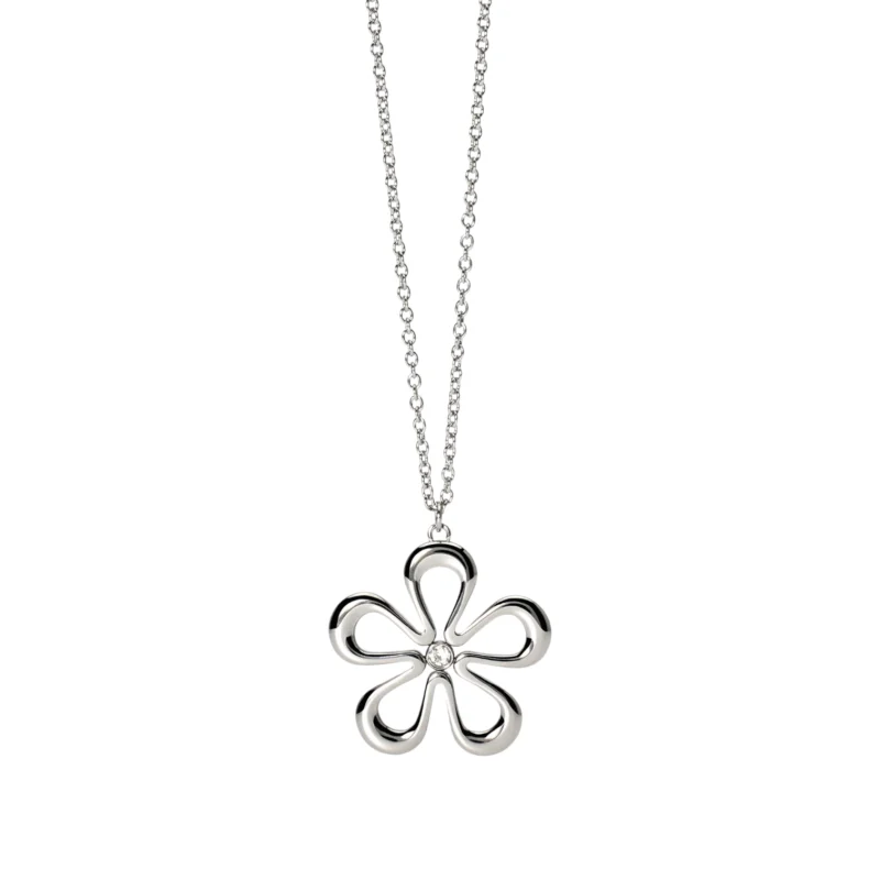 Collana lunga con pendente fiore con cristallo