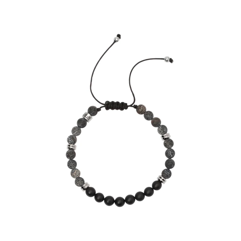 Bracciale con agata grigia striata e onice nero