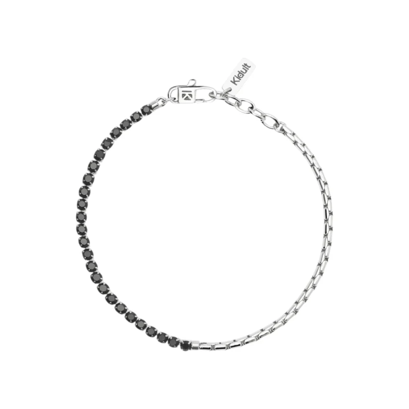 Bracciale con catena veneta e tennis di cristalli neri