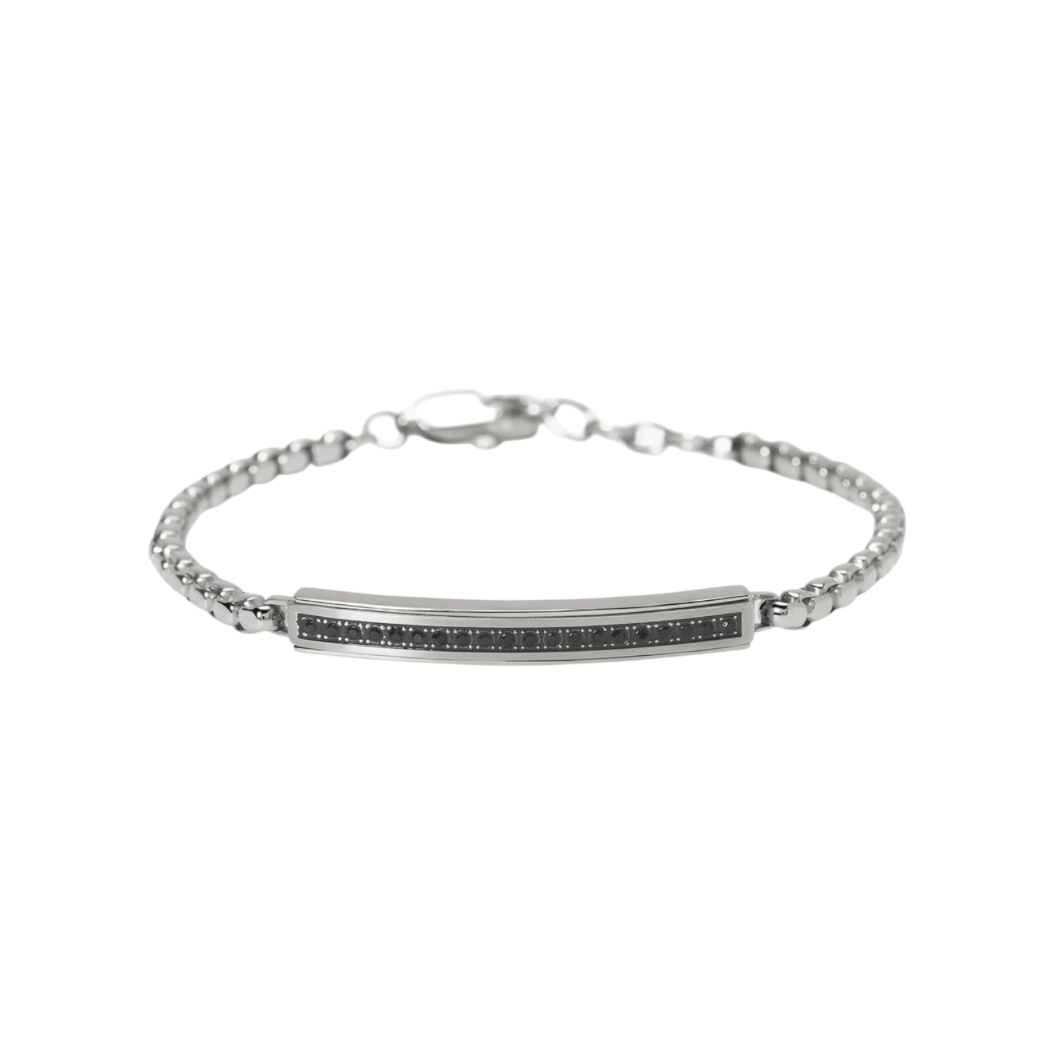 Bracciale con catena veneta e piastra centrale satinata con cristalli neri