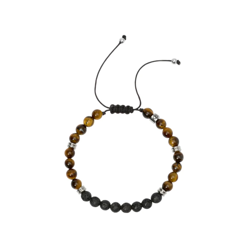 Bracciale con pietra lavica e occhio di tigre