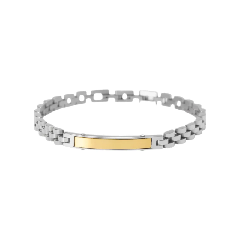 Bracciale con elementi imperniati e piastra lucida