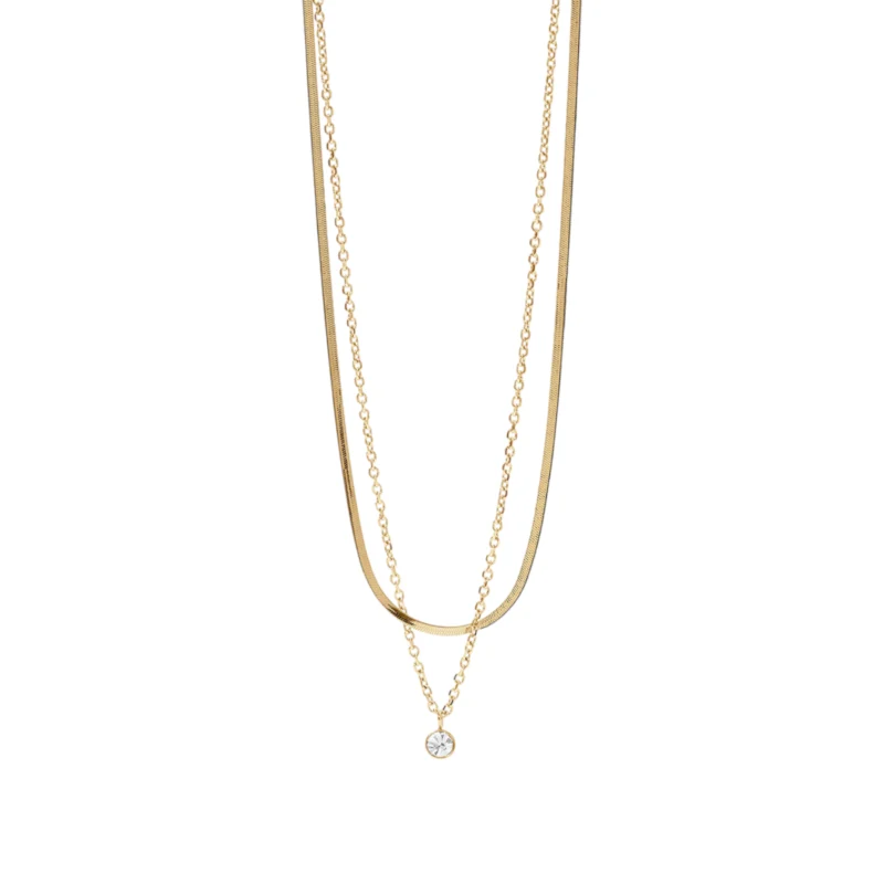 Girocollo dorato con catene e cristallo