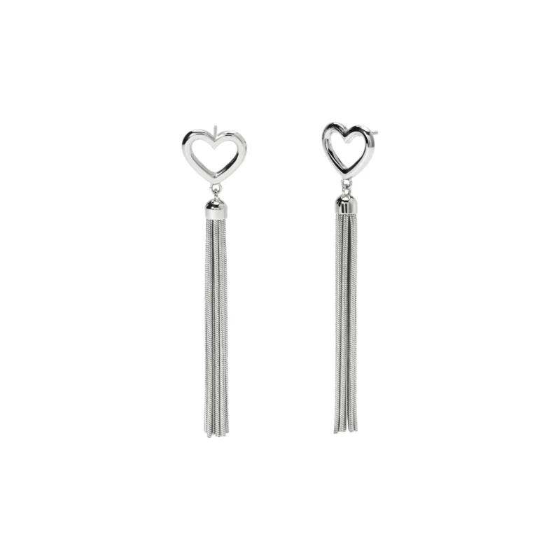 Orecchini con elemento cuore e catene snake pendenti